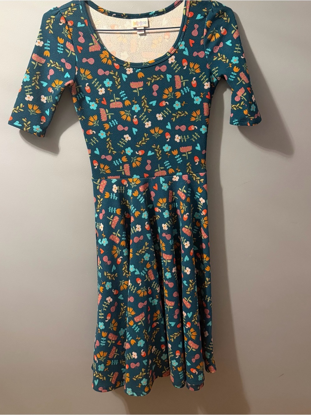 LuLaRoe Teal Floral & Heart Skater Dress for Women